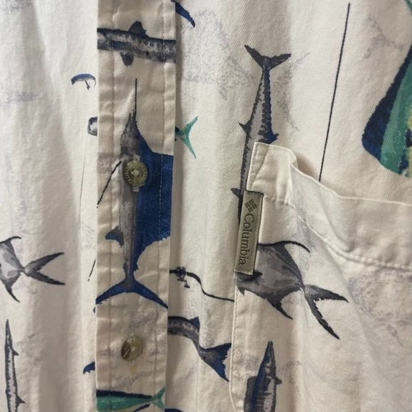 Columbia Fish and Fishing Rods Graphic Button Down Shirt Men's Size M - Picture 2 of 7